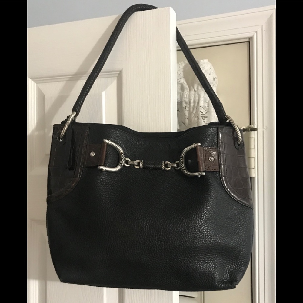 Brighton black pebble leather/brown croc bag